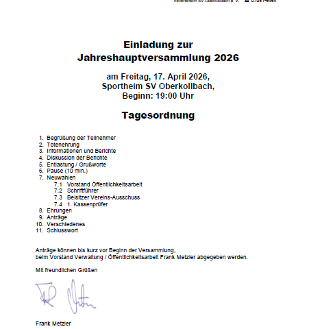 Jahreshauptversammlung 2026